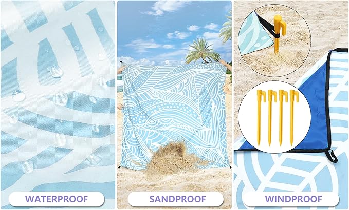 WIWIGO Beach Blanket Waterproof Sandproof Beach Mat 79" X 83"/10'x9'for 2-8 - Image 2