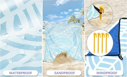 WIWIGO Beach Blanket Waterproof Sandproof Beach Mat 79" X 83"/10'x9'for 2-8 - Image 2