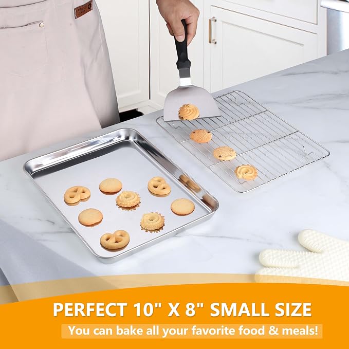 Homikit Baking Sheet with Rack Set, 10.5x8 Inches Stainless Steel Small Cookie - Image 5