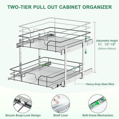 2-Tier Pull Out Cabinet Organizer, Soft Close Cabinet Slide Out Shelves - Image 5