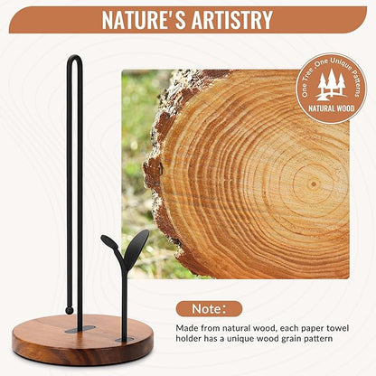 Wood Paper Towel Holder Countertop, Leaf-Shaped Accent Iron Rods - Image 4