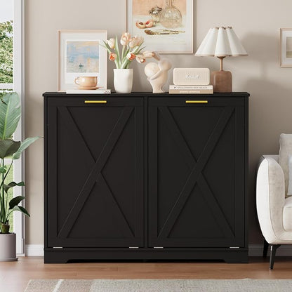 Double Tilt Out Trash Can Cabinet, Wooden Farmhouse Kitchen Garbage Bin - Image 9
