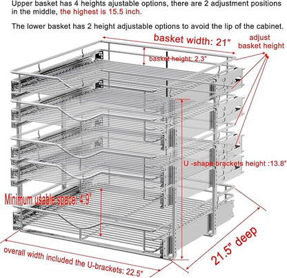 DINDON Pull Out Cabinet Organizer, Cabinet Pull Out Shelves, 2 Tier Pull Out - Image 2