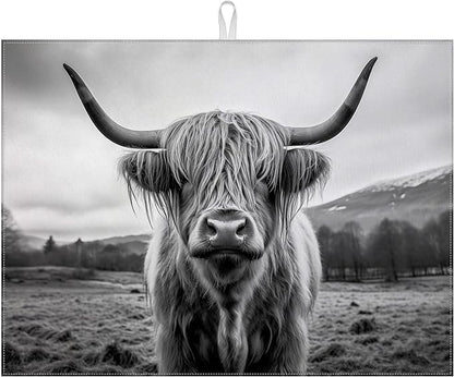 Highland Cow Dish Drying Mat for Kitchen Counter Drying Pad Absorbent by MOUNTANLLY