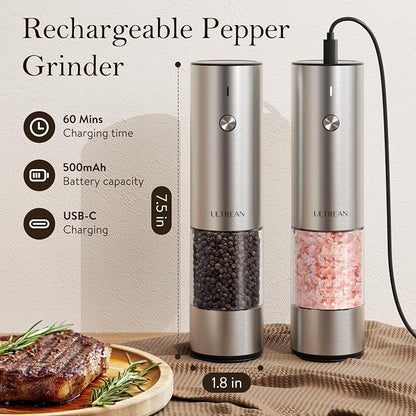 Ultrean Salt and Pepper Grinder Set, Rechargeable Salt and Pepper Shakers - Image 4