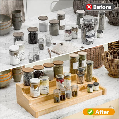 Simple Trending Spice Rack Kitchen Cabinet Organizer, 3 Tier Bamboo Expandable - Image 6