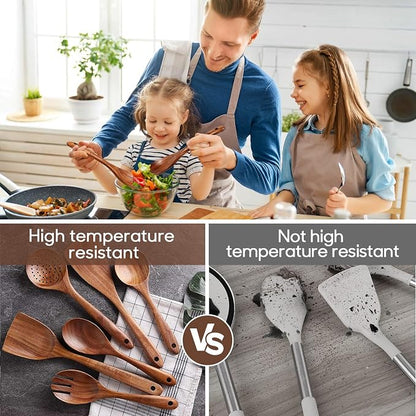 Spardar Teak Wooden Spoons for Cooking, Salad Spoon, - Image 3