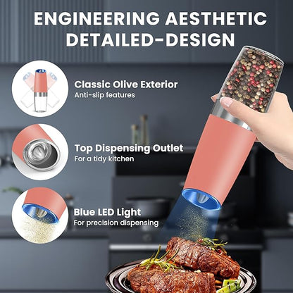 UNNEES Gravity Electric Salt and Pepper Grinder set of 2, Automatic Salt And - Image 4