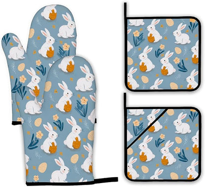 Easter Oven Mitts and Pot Holders Set, Cute Rabbit Kitchen Decor Heat Resistant by Unknown