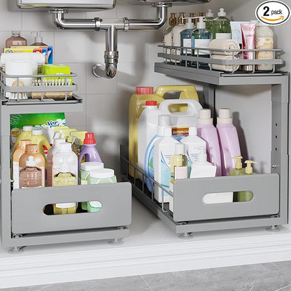 Under Sink Organizer Upgrade To Professional Rails, 2-Tier Dual Pull Out by UnderSinkOrganizer