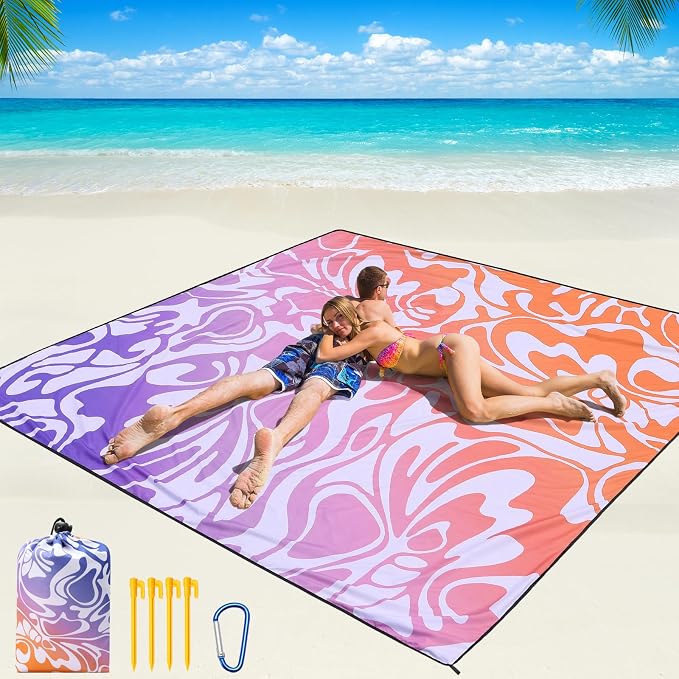 WIWIGO Beach Blanket Waterproof Sandproof Beach Mat 79" X 83"/10'x9'for 2-8 - Image 4