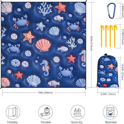 WIWIGO Beach Blanket Waterproof Sandproof Beach Mat 79" X 83"/10'x9'for 2-8 - Image 2