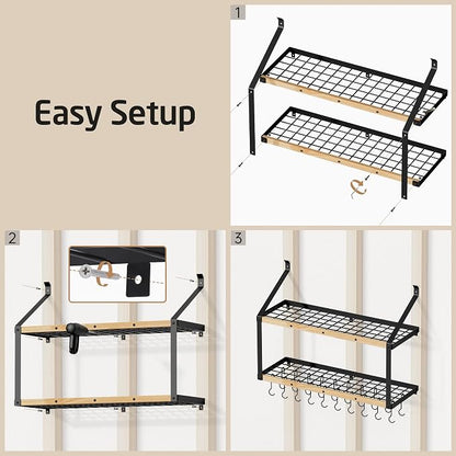 KES 132lb Heavy Duty Hanging Pot Rack Wall Mounted, 34 Inch Solid Wood Pot Rack - Image 8