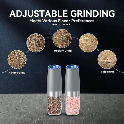 UNNEES Gravity Electric Salt and Pepper Grinder set of 2, Automatic Salt And - Image 3