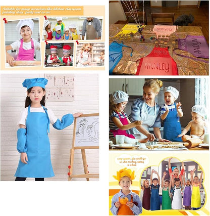 Kids Apron Set Chef Hat Sleeve Outfit Costume Toddler Girl Boy Aprons Cooking - Image 5