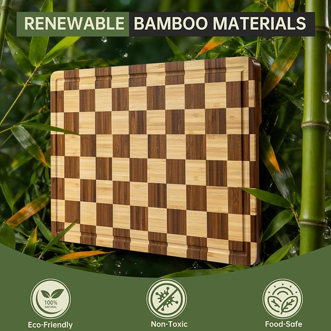 THETCHRY Bamboo Cutting Boards for Kitchen, Checkered Wooden Cutting Board - Image 7