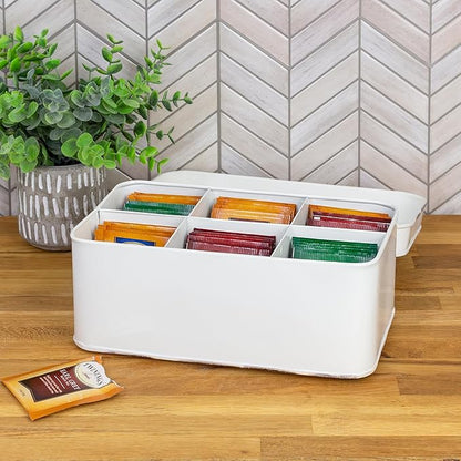 AuldHome Design Farmhouse Tea Bag Box, Vintage Retro Style Enamelware Tea - Image 4