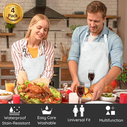 4 Packs Chef Apron, Waterproof Apron, Adjustable Aprons - Image 2