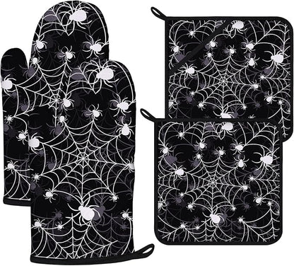 Spider Web Oven Mitts and Pot Holders Sets 4Pcs, Extra Long Oven Gloves by VisittheDuibelproduct