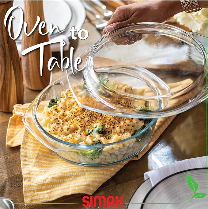 Simax Casserole Dish with Lid, 2 Quart Round Glass Casserole Dishes - Image 4