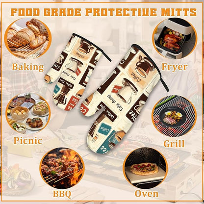 Vintage Coffee Oven Mitts and Pot Holders, Heat Resistant Oven Mitts Gloves and - Image 5