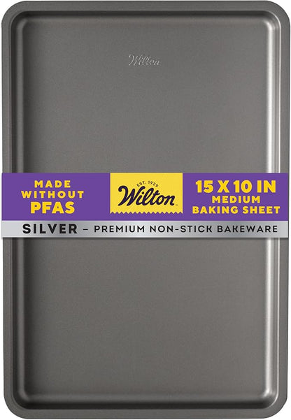 Wilton Silver Non Stick Medium Baking Sheet, 15.25 x 10.25 Inch, Cookie Sheet by Wilton