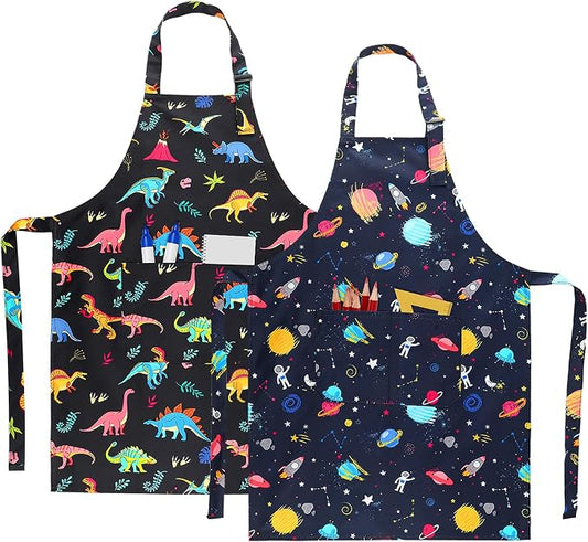 2 Pack Kids Apron, Cute Cooking Aprons, Waterproof Art Apron by XLSXEXCL