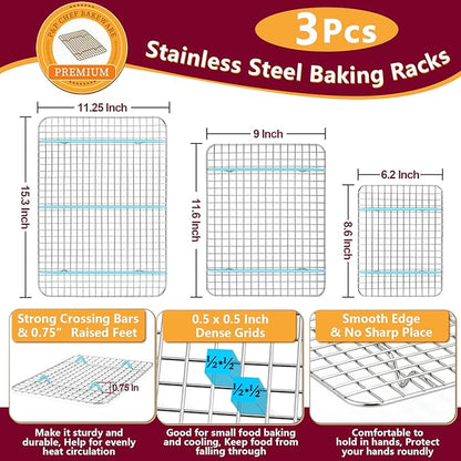 P&P CHEF 16 + 12.5 + 9 Inch Baking Sheet and Rack Set, Stainless Steel Cookie - Image 3