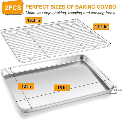 Homikit Baking Sheet with Wire Rack, Metal Baking Tray Jelly Roll Pan with - Image 2