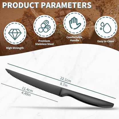 SuperCook Black Steak Knives Set of 8, Steak Knives Dishwasher Safe, Knife Set - Image 3