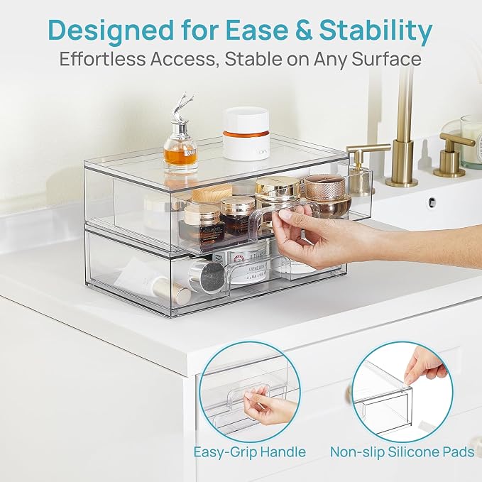 Vtopmart 12.1''W Clear Stackable Storage Drawers, 2 Pack Acrylic Plastic - Image 7