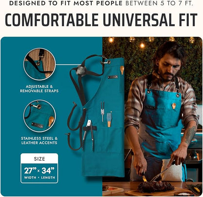 Asaya Chef and BBQ Apron with Bottle Opener and Hand Towel - 10oz Cotton Canvas - Image 5