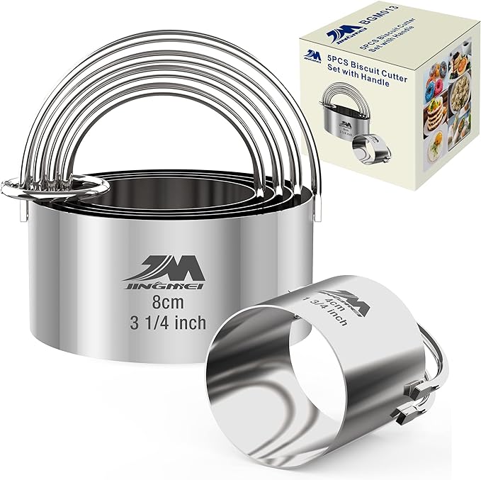5 Pieces Circle Biscuit Cutter, Professional Stainless Steel Round Cookies Mold by MJINGMEI