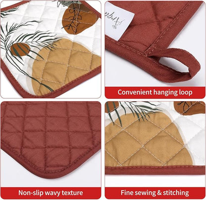 Boho Leaf Oven Mitts and Pot Holders Sets 2Pcs, 100% Cotton Heat Resistant - Image 3
