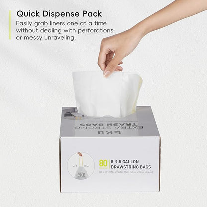 EKO Easy-Dispense Roll 80 Count Extra-Strong Drawstring Tall Kitchen Trash Bag - Image 9