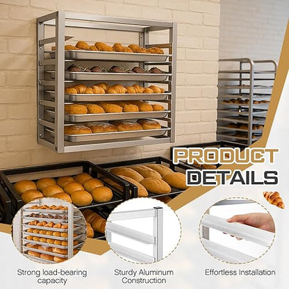 Blulu 5 Tier Wall Mounted Sheet Bun Pan Rack 21 x 13 x 18 Fits 5 Half Size - Image 3