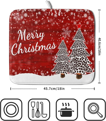 Merry Christmas Tree Red Dish Drying Mat - Image 2