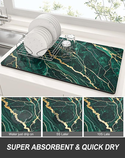 Rnivvi Dish Drying Mat for Kitchen Counter, 12 x 19" Cute Marble Super - Image 3