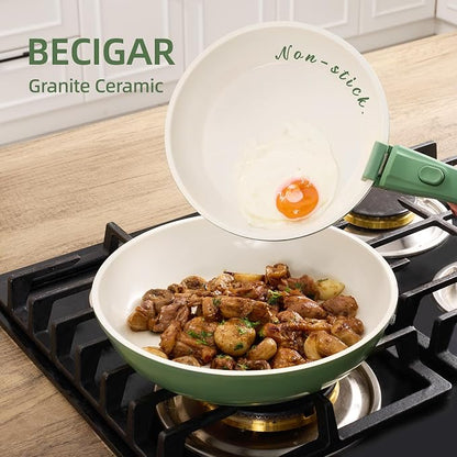 BECIGAR 8PCS Ceramic Cookware, Nonstick Ceramic Pan, Removable Handle Pots and - Image 8