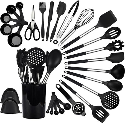 QMVESS Silicone Cooking Utensils Set, 446°F Heat Resistant Spatula, Spoons Set by QMVESS