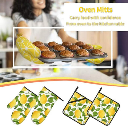 Bright Yellow Lemons Oven Mitts and Pot Holders Sets of 4, Resistant Hot Pads - Image 6