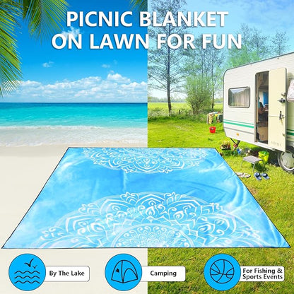 WIWIGO Beach Blanket Waterproof Sandproof Beach Mat 79" X 83"/10'x9'for 2-8 - Image 5