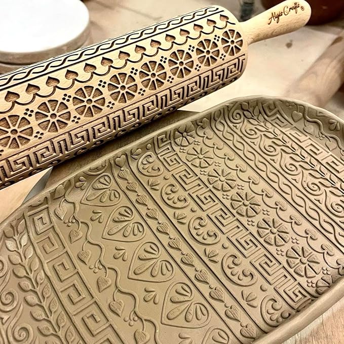 GREEK Embossing Rolling Pin. Laser Engraved Dough Roller - Image 2