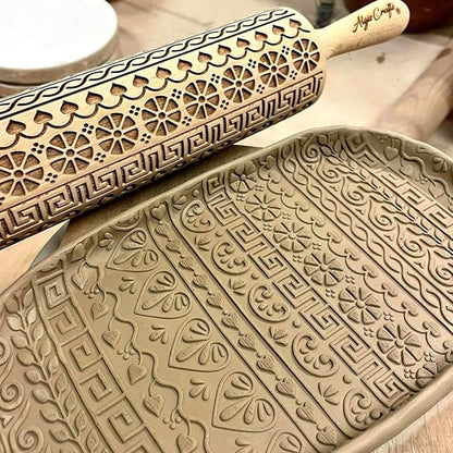 GREEK Embossing Rolling Pin. Laser Engraved Dough Roller - Image 2