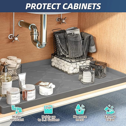 SIKADEER 22" x 22" Under Sink Mat Waterproof, Silicone Mat Kitchen Drawer Shelf - Image 3