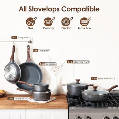 SENSARTE Nonstick Cookware Set 16-Piece, Healthy Pots and Pans Set, Non-stick - Image 4