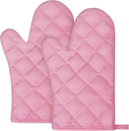 AUAUY Pink Oven Mitts, 1 Pair Kitchen Mittens, 392°F Heat Resistant Oven Gloves by AUAUY
