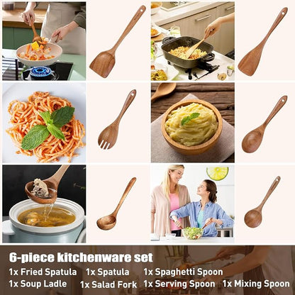 Wooden Spoons - Wooden Spoons for Cooking, Natural Wooden Kitchen Utensils Set - Image 4