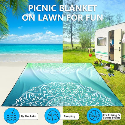 WIWIGO Beach Blanket Waterproof Sandproof Beach Mat 79" X 83"/10'x9'for 2-8 - Image 5