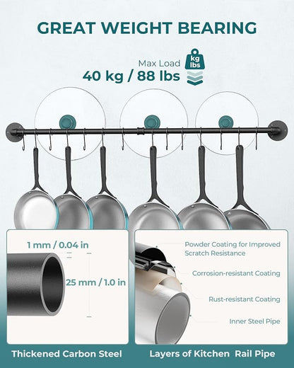 OROPY 38 inch Pot Bar Rack Wall Mounted Detachable Pans Hanging Rail Kitchen - Image 5